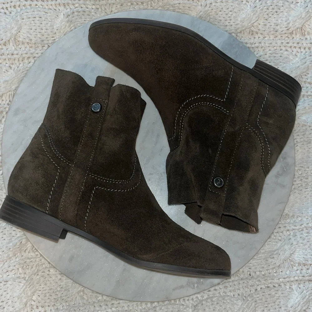 🤎NWT Frye & Co. Sarah Elephant suede brown tan leather ankle bootie slip on 7M🤎 - Picture 4 of 16